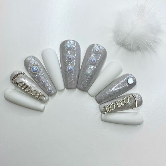 Zodiac Sign Cancer Custom Press On Nails | High Quality Nails | Handmade - Picture 2 of 11